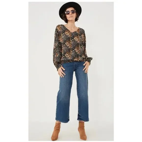 Hayden Luca Dolman V-Neck  Floral Print Sheer Long Sleeve Top Blouse Women Sz S - Picture 4 of 9